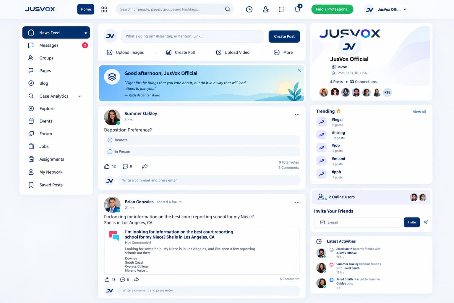 The JusVox community of legal professionals